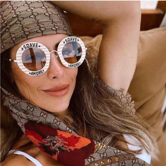 Gucci Women's Soave Amore Striped Round Acetate Sunglasses - Brand New with case - Picture 5 of 16